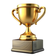 Golden trophy on pedestal isolated on a transparent background