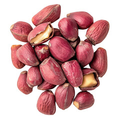 Raw shelled peanuts pile red skins isolated on a transparent background image