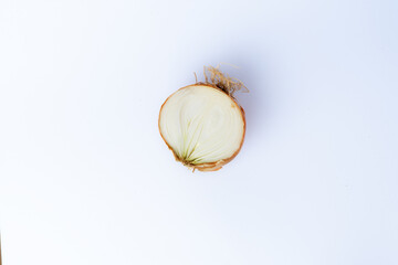 Onion isolated on a white background, top view. Flat lay.