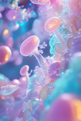 Probiotic Bacteria Under Microscope – 3D Render of Gut Microbiome