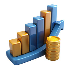 Ascending Bar Chart With Coins isolated on a transparent background