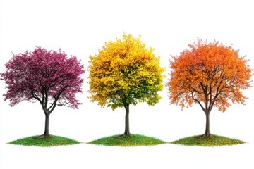 Naklejka premium Vivid Trees Autumn Colors in a Forest Beautiful Landscape Photography Nature Art on white background. Generative AI