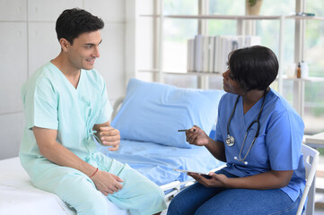 Fototapeta premium The doctor is taking care of a patient in the ward.