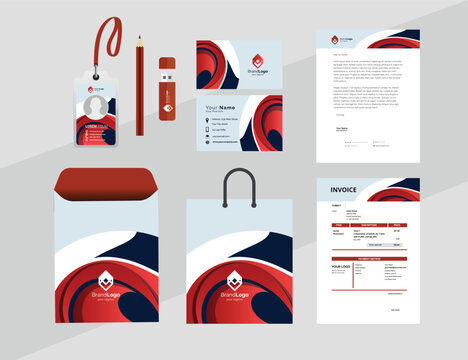 Brand Identity concept of stationery Mock-Up set with abstract graphics. Corporate style layout on stationery mockup template of File folder, annual report, Fyler, Envelope 