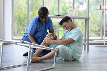 Fototapeta premium The doctor is taking care of a patient in the ward.