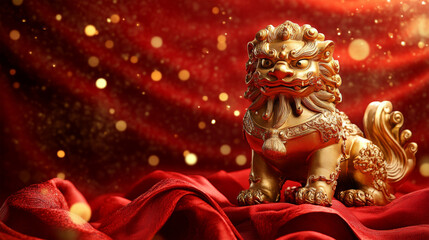 Fototapeta premium Traditional Chinese Lion Dance with a Festive Atmosphere
