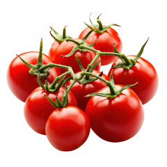 Ripe red grape tomatoes on vine isolated on a transparent background fresh