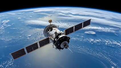 Obraz premium Advanced Satellite Technology Orbiting Earth for Global Communication and Navigation Systems