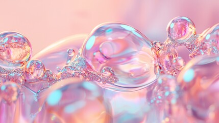Close-up of colorful iridescent soap bubbles floating in air with soft background for dreamy abstract photo