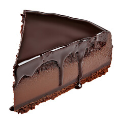 Chocolate cheese cake slice isolated on white background. Fresh chocolate cheese cake closeup.