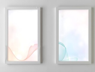 Elegant wall art featuring minimalist abstract wave designs in pastel colors, displayed in white