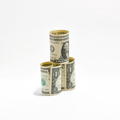 Stacked Rolled US Dollar Bills - Financial Growth & Stability Pyramid