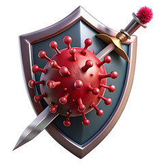 Red virus shield sword isolated on a transparent background