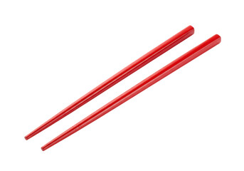 A pair of red chopsticks isolated on a transparent background