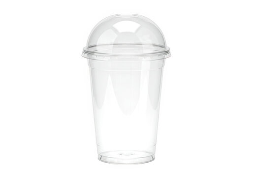A clear plastic disposable cup with a dome lid, perfect for takeaway drinks, isolated on white isolated on transparent background