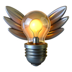 Glowing winged light bulb isolated on a transparent background