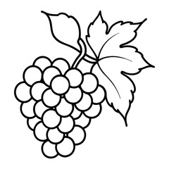 Fototapeta premium Minimal Grapes Line Art Vector with Leaf and Stem on White Background