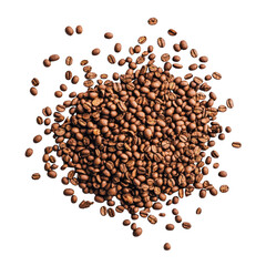 Roasted coffee beans pile isolated on black isolated on a transparent background brown