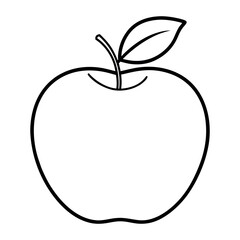 Minimal Apple Line Art Vector with Leaf and Stem on White Background
