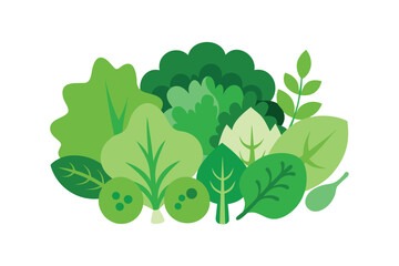 Mixed Garden Greens In Simple Vector Layout On White