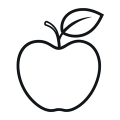 Minimal Apple Line Art Vector with Leaf and Stem on White Background