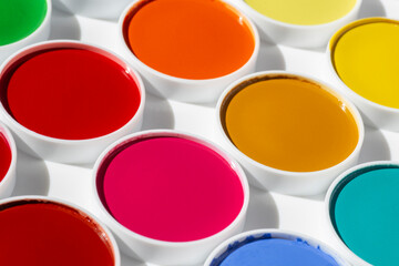 close up of watercolor paints set