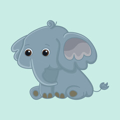 Cute Cartoon Baby Elephant Sitting – Vector Illustration for Kids