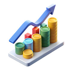 Isometric rising graph with colorful stacks isolated on a transparent background