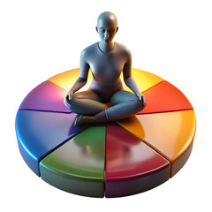 Person meditating on colorful pie chart isolated on a transparent background