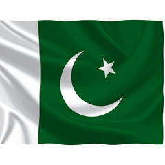  Waving Pakistani flag with realistic fabric folds, isolated on transparent background PNG
