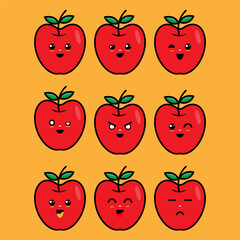 set of cute red apple characters interesting concept illustration creative design for web icon eps 10