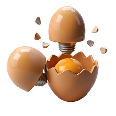 Broken egg lightbulb idea isolated on a transparent background