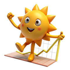 Cheerful sun character on financial graph isolated on a transparent background