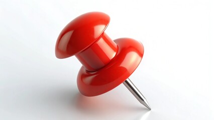 Red push pin closeup on white background for office supplies and stationery product photography stock photo