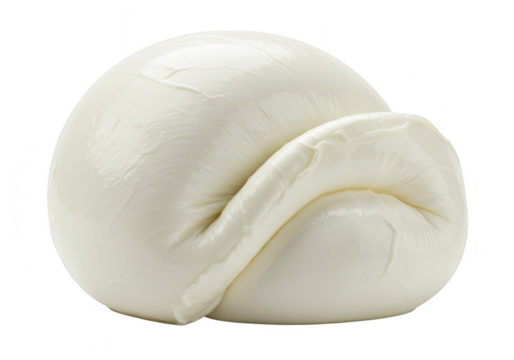 A large, soft ball of fresh mozzarella cheese with a creamy texture, isolated on a transparent background