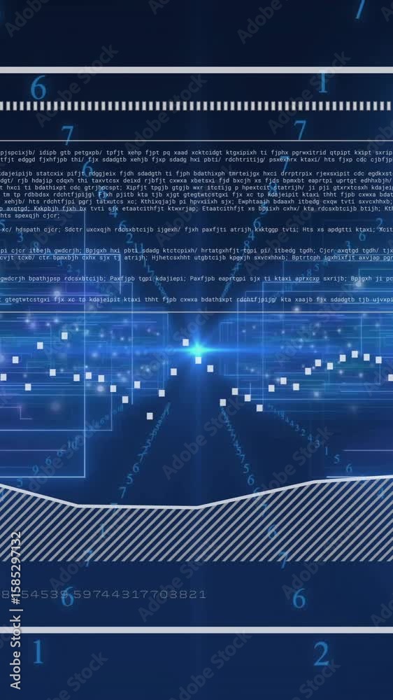 Poster animation of digital data visualization with graphs and binary code in background