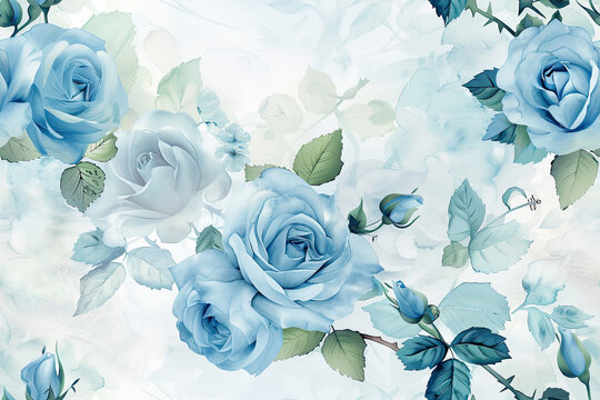 Ethereal blue rose floral watercolor background pattern perfect for gentle elegant design and artistic bloom creations