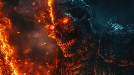 Fiery skeleton in flames