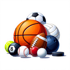 Collection of Sports Balls – Colorful Flat Lay on White Background