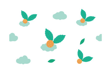 Watercolor Pattern With Mint Sprigs And Cloudberries