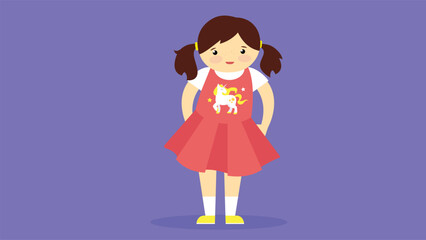 Cute little girl in a red dress. Vector illustration in flat style