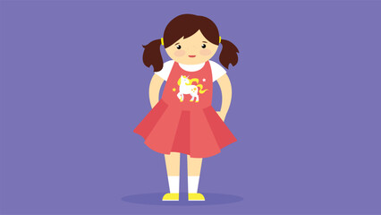 Cute little girl in a red dress. Vector illustration in flat style