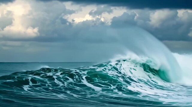 Powerful ocean waves crashing against a stormy sky creating a captivating seascape view - Powered by Adobe