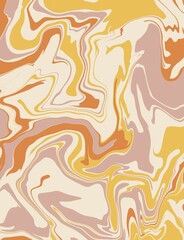 Warm Abstract Marble Swirl Hand Painted Liquid Illustration Background in Cream, Yellow, Pink