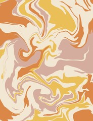 Warm Abstract Marble Swirl Hand Painted Liquid Illustration Background in Cream, Yellow, Pink