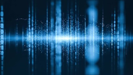 Binary streams projecting in 3D holographic space, soft blue ambient light - Powered by Adobe