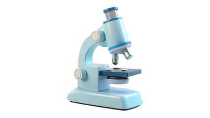 Stock photo of light blue microscope for scientific research and laboratory equipment analysis work