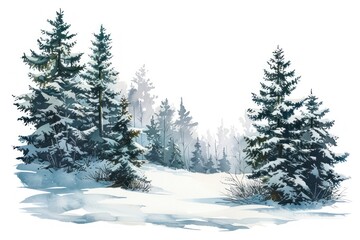 Fototapeta premium Serene snowy winter forest illustration