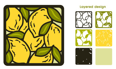 Shadow box with lemon fruits svg, Layered papercut decoration for cutting