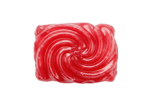 A single red candy with a swirling pattern, isolated on a transparent background